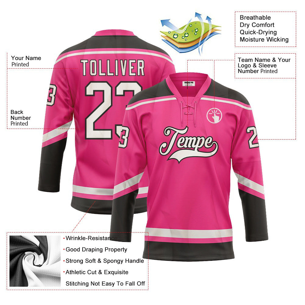 Custom Pink White-Black Neck Hockey Jersey For Men & Women