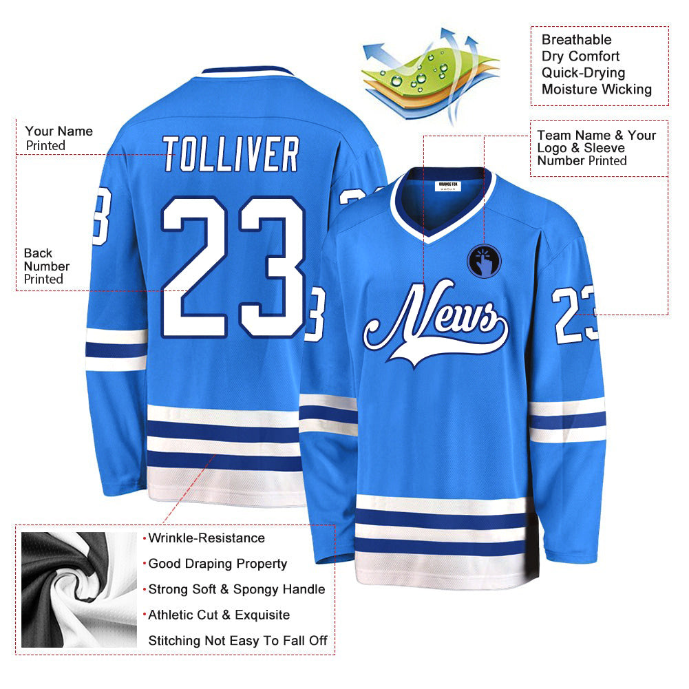 Custom Powder Blue White-Royal V Neck Hockey Jersey For Men & Women