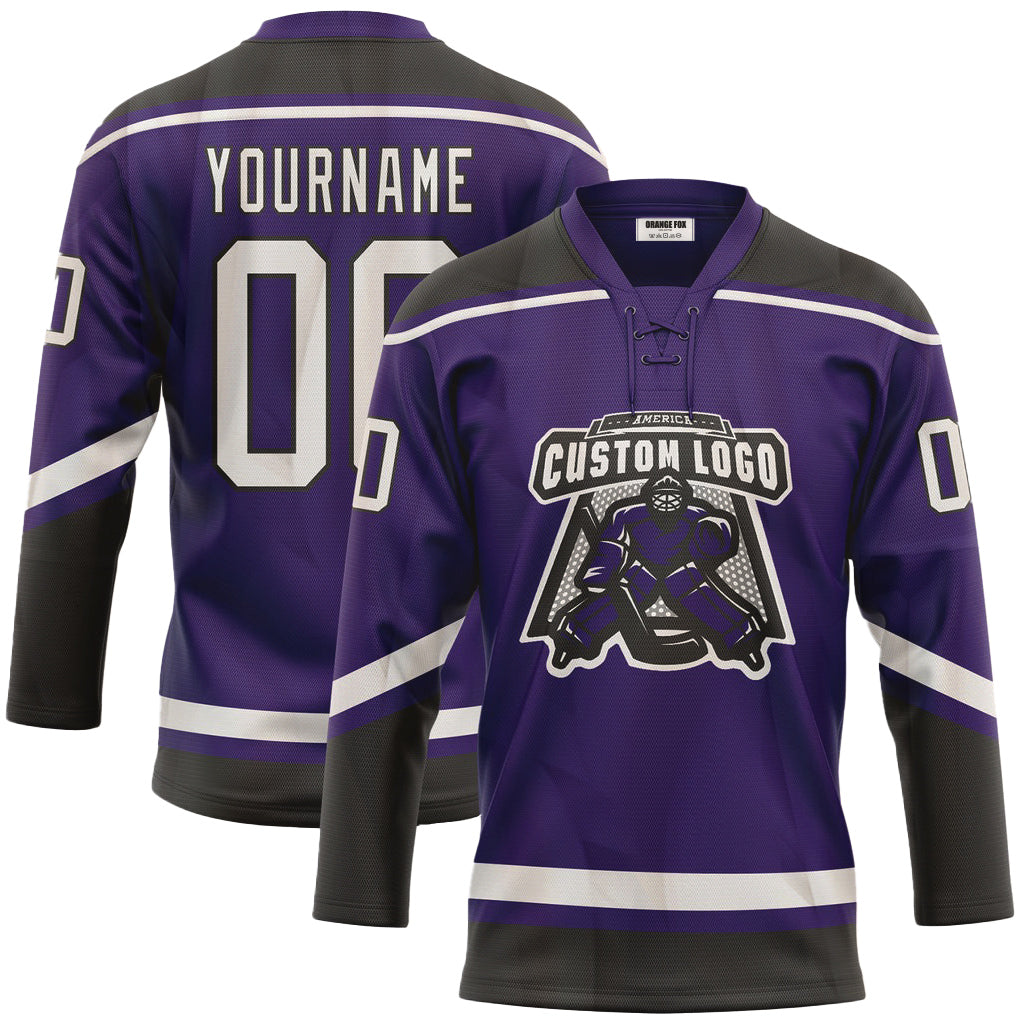 Custom Purple White-Black Neck Hockey Jersey For Men & Women