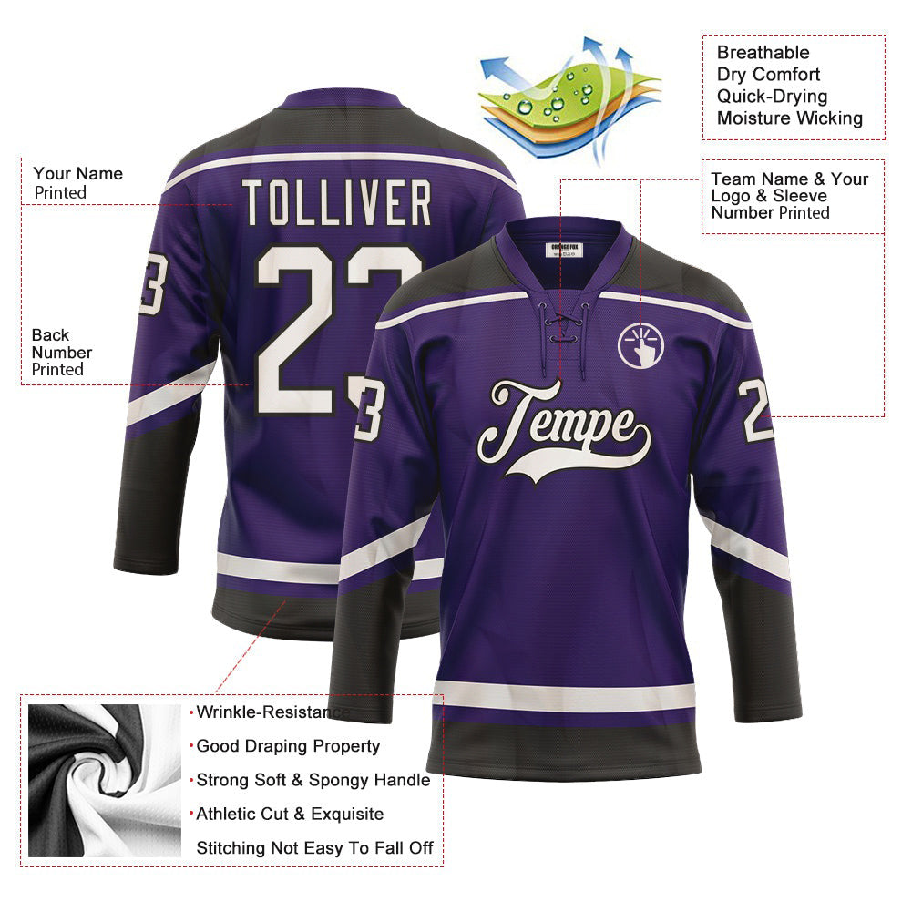 Custom Purple White-Black Neck Hockey Jersey For Men & Women