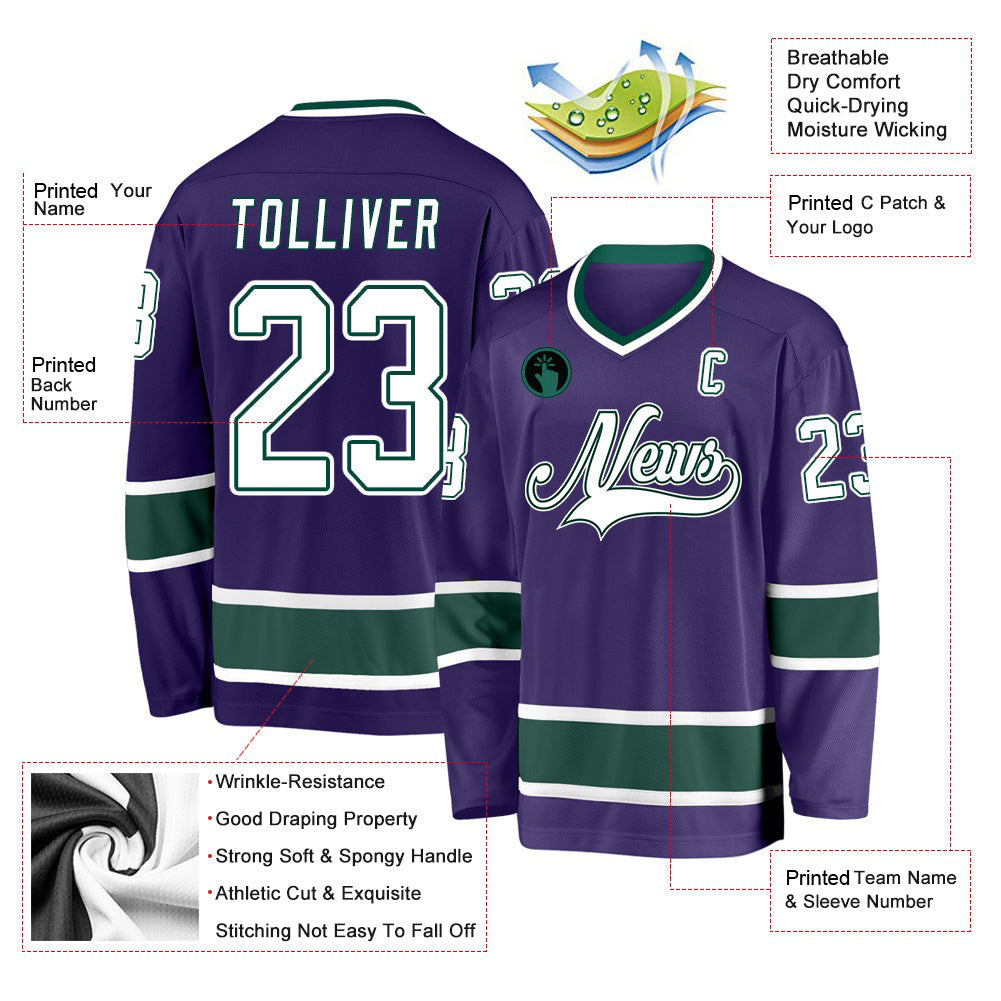 Custom Purple White-Green V Neck Hockey Jersey For Men & Women