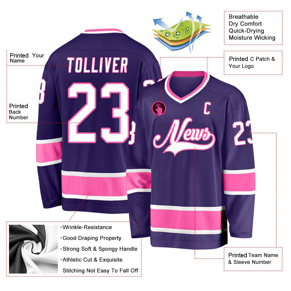 Custom Purple White-Pink V Neck Hockey Jersey For Men & Women