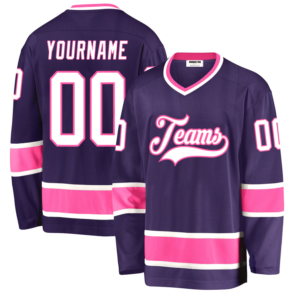 Custom Purple White-Pink V Neck Hockey Jersey For Men & Women