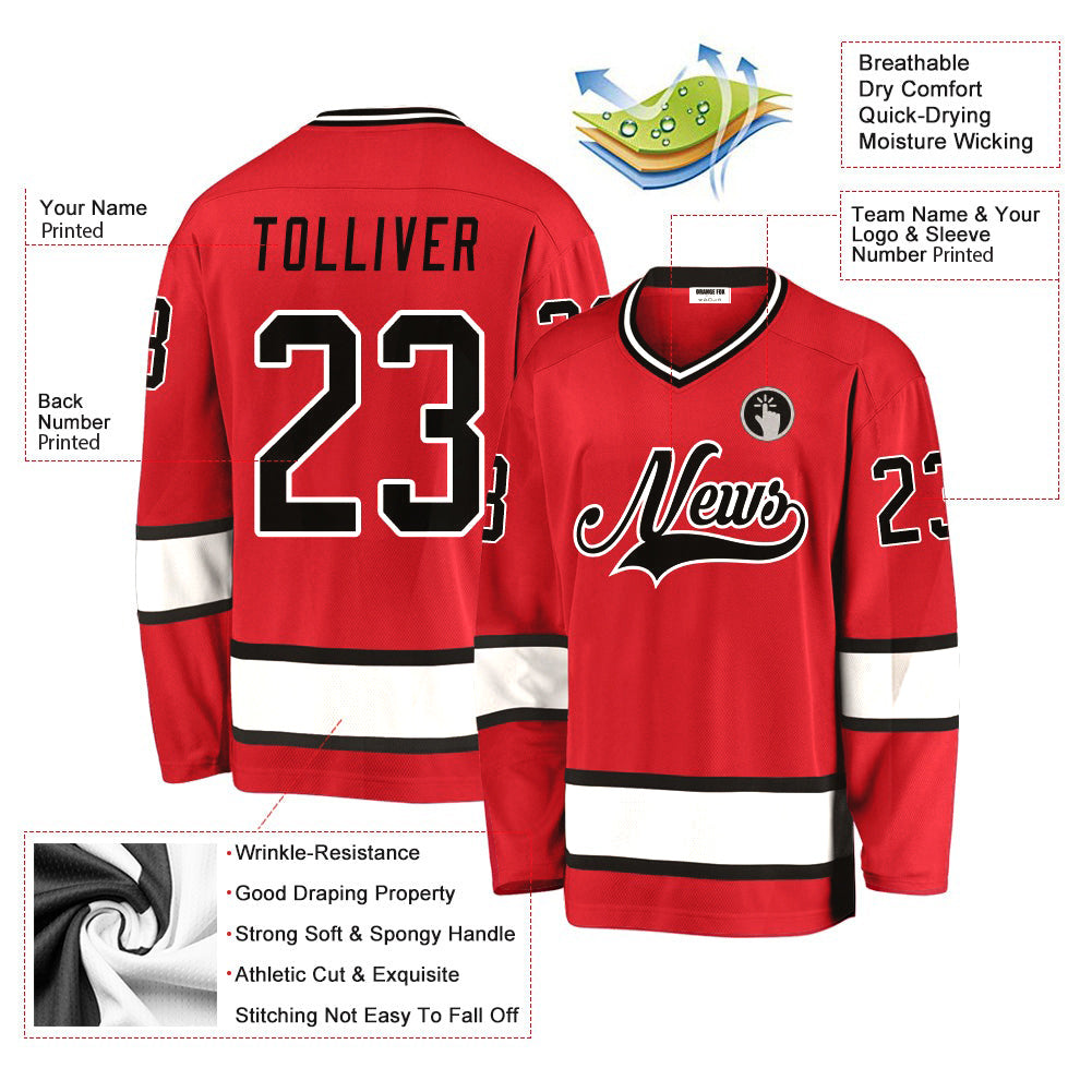 Custom Red Black-White V Neck Hockey Jersey For Men & Women