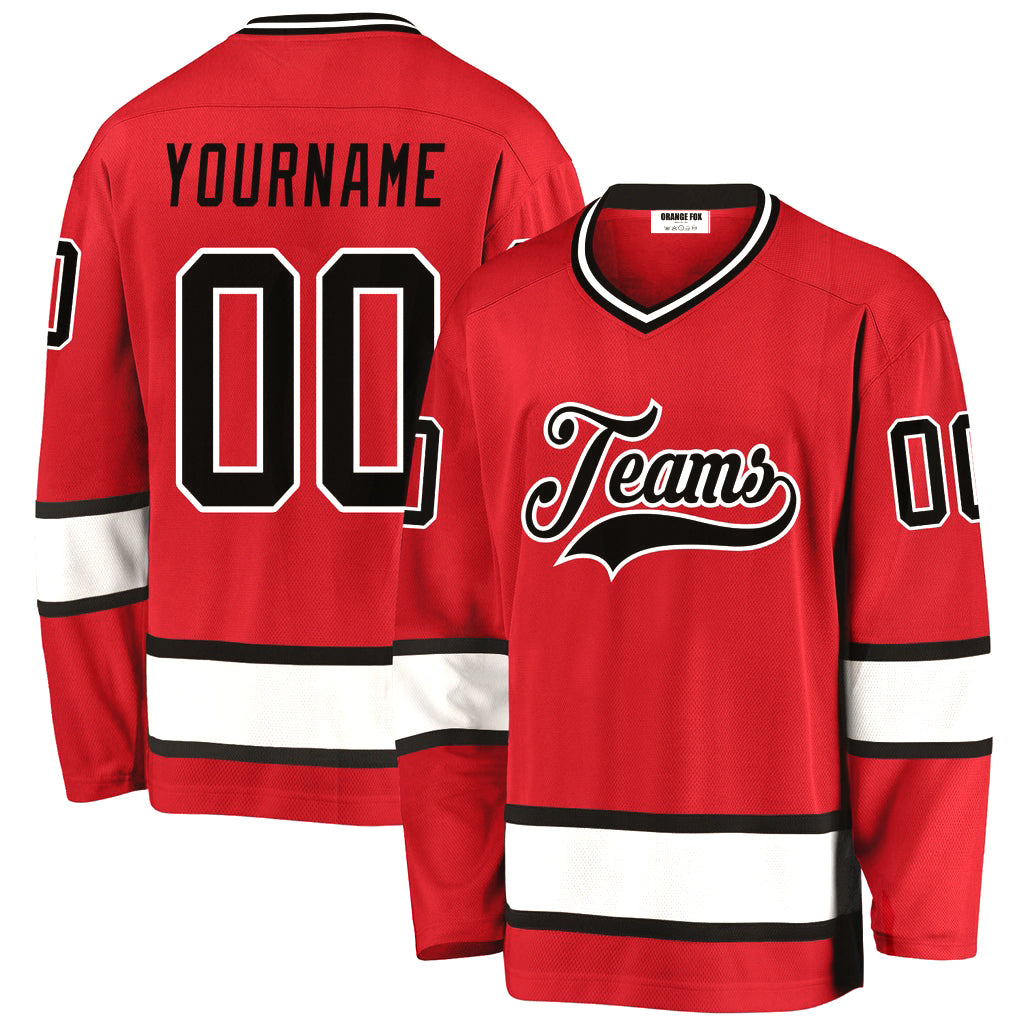 Custom Red Black-White V Neck Hockey Jersey For Men & Women