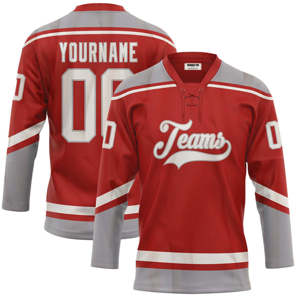 Custom Red White-Gray Neck Hockey Jersey For Men & Women