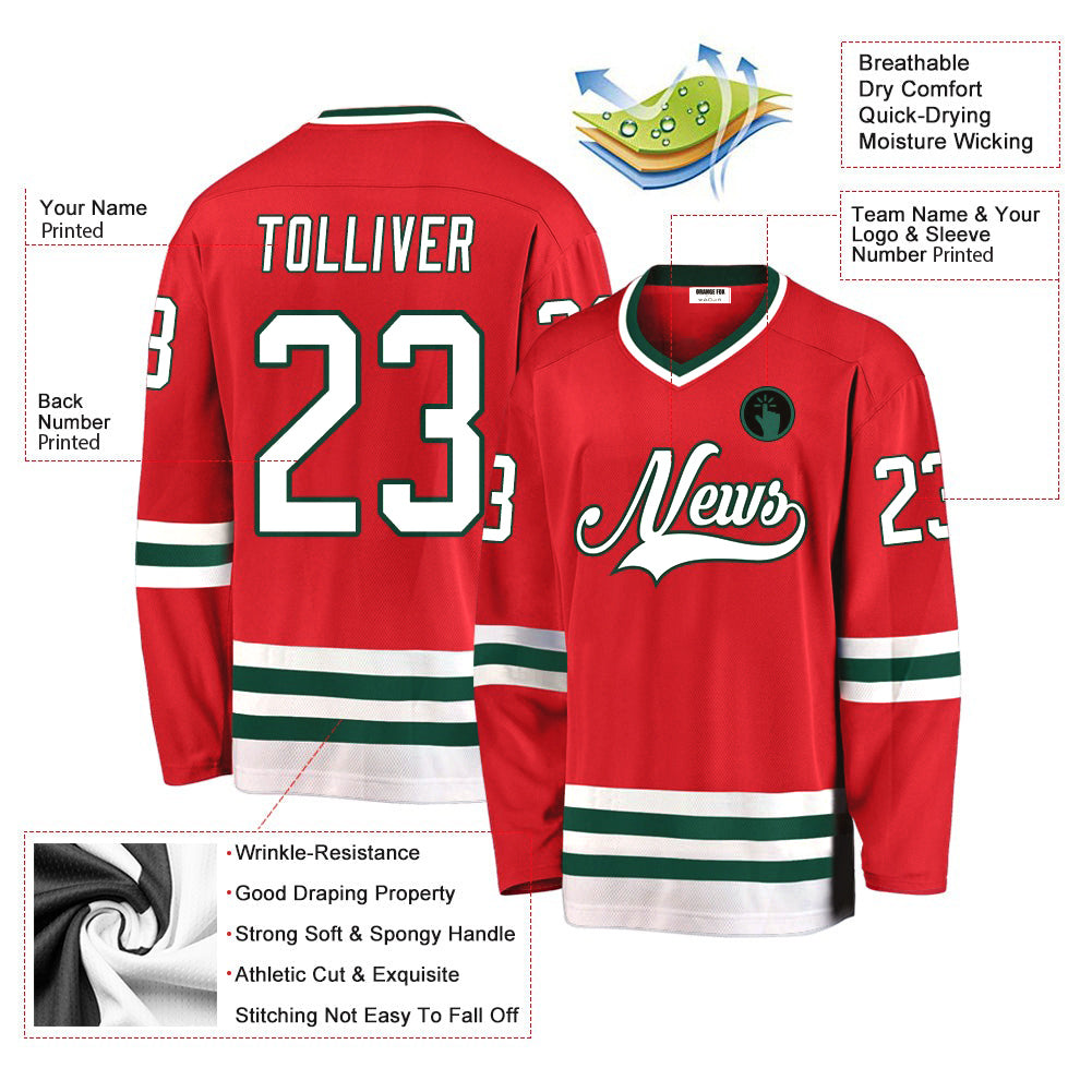 Custom Red White-Green V Neck Hockey Jersey For Men & Women