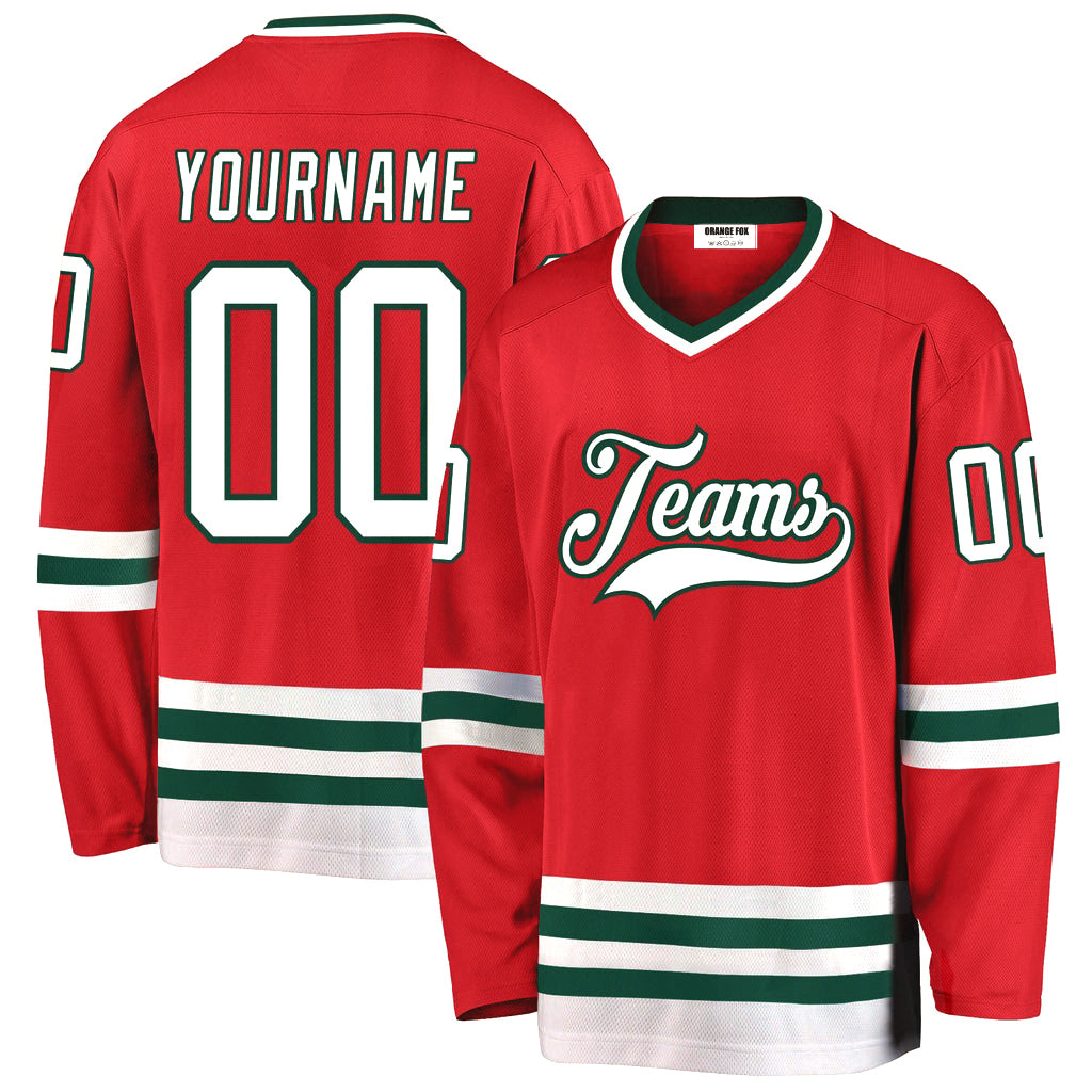 Custom Red White-Green V Neck Hockey Jersey For Men & Women