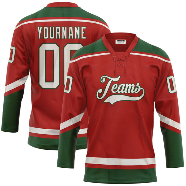 Custom Red White-Green Neck Hockey Jersey For Men & Women