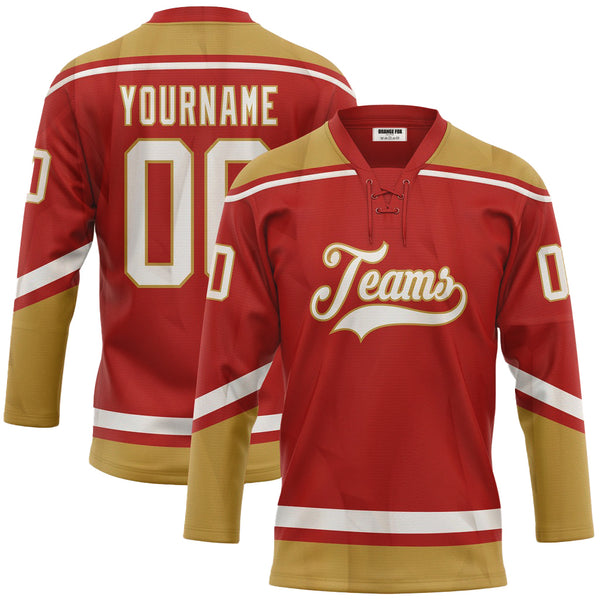 Custom Red White-Old Neck Hockey Jersey For Men & Women