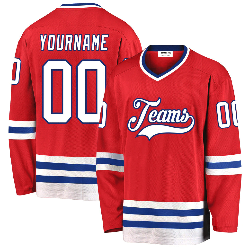 Custom Red White-Royal V Neck Hockey Jersey For Men & Women