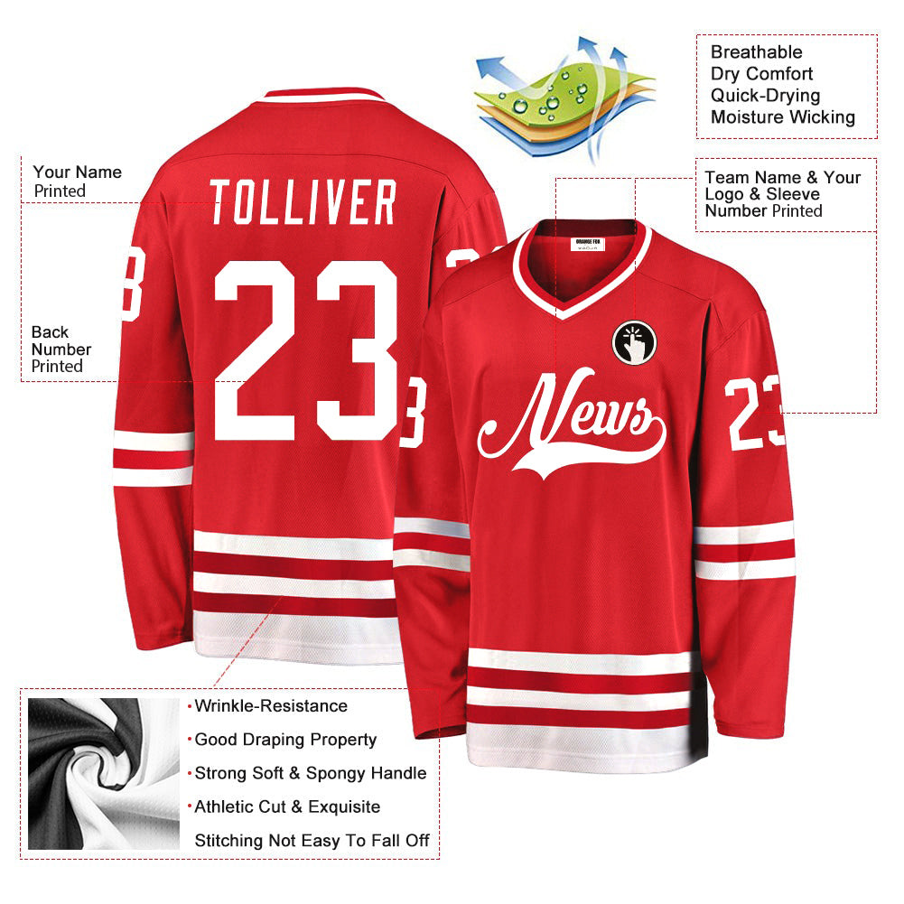 Custom Red White V Neck Hockey Jersey For Men & Women