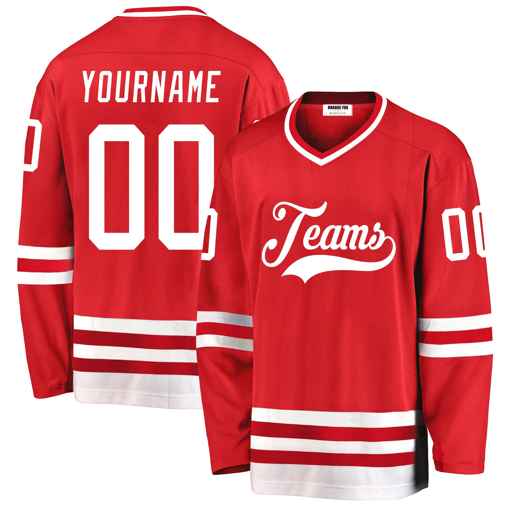 Custom Red White V Neck Hockey Jersey For Men & Women