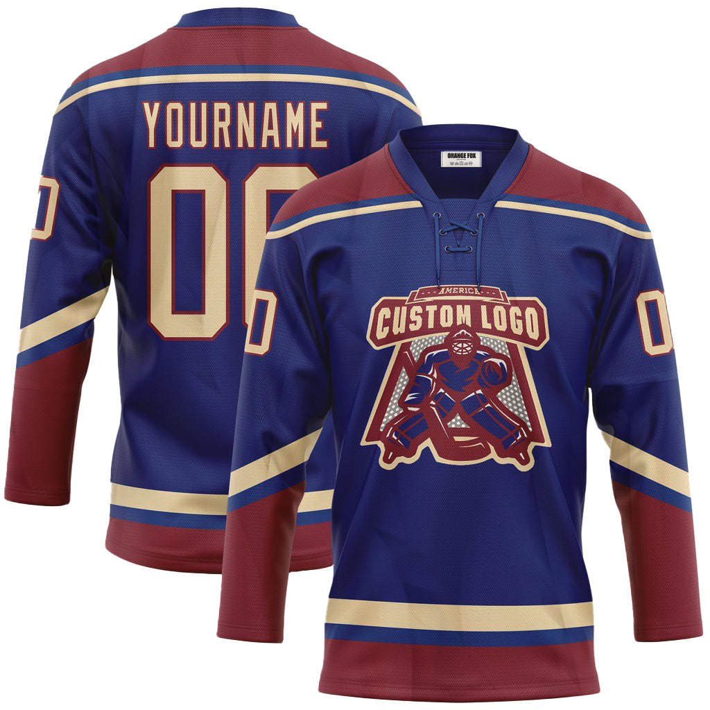 Custom Royal City Cream-Crimson Neck Hockey Jersey For Men & Women