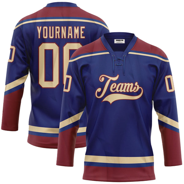 Custom Royal City Cream-Crimson Neck Hockey Jersey For Men & Women