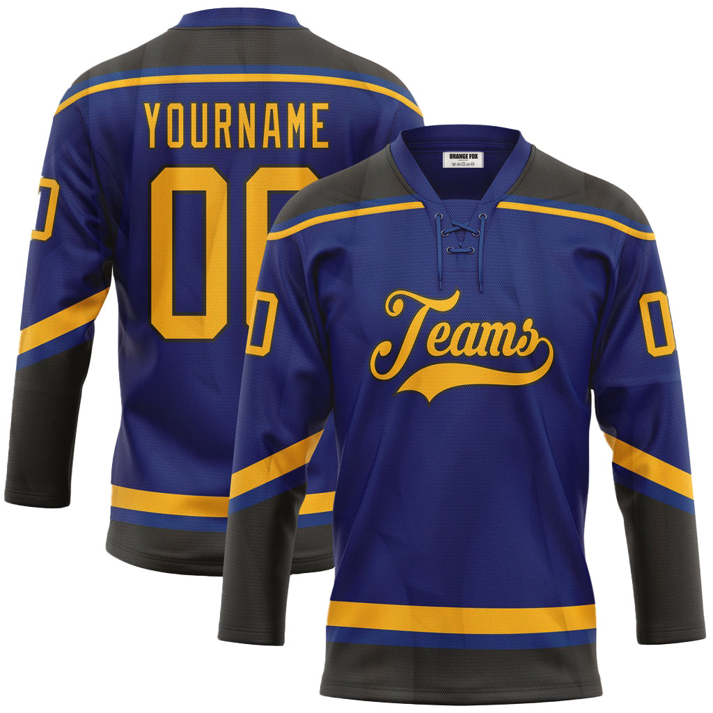 Custom Royal Gold-Black Neck Hockey Jersey For Men & Women