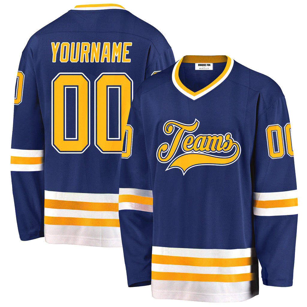 Custom Royal Gold-White V Neck Hockey Jersey For Men & Women