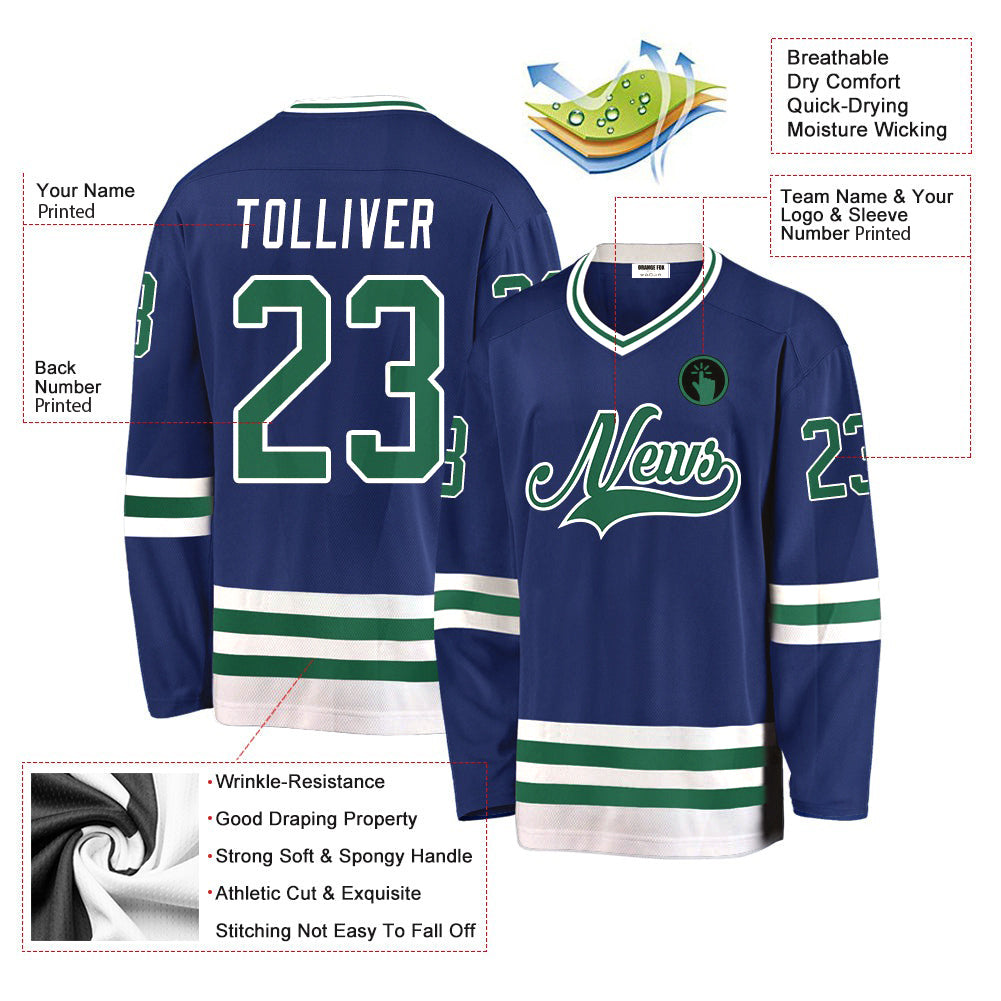 Custom Royal Kelly Green-White V Neck Hockey Jersey For Men & Women