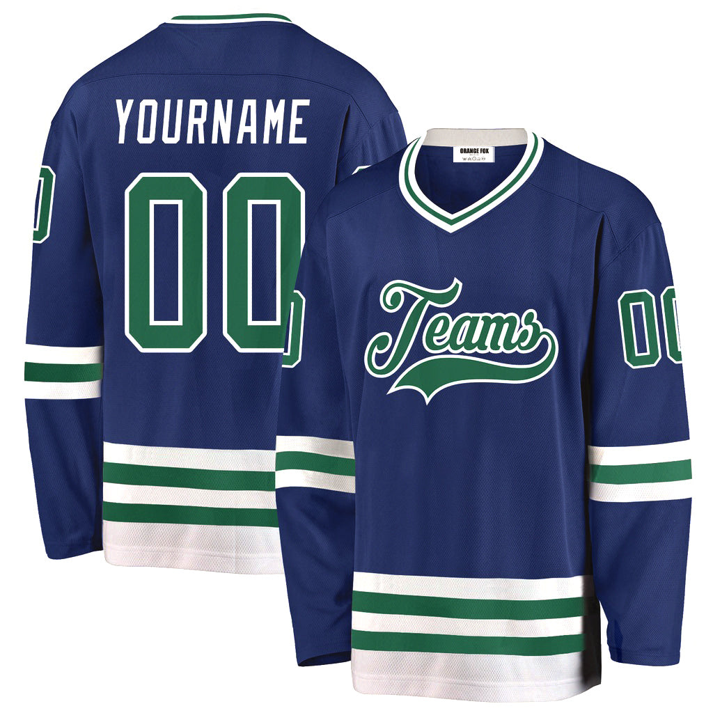 Custom Royal Kelly Green-White V Neck Hockey Jersey For Men & Women