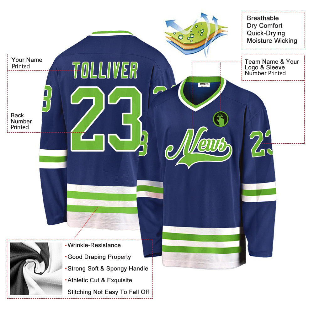 Custom Royal Neon Green-White V Neck Hockey Jersey For Men & Women