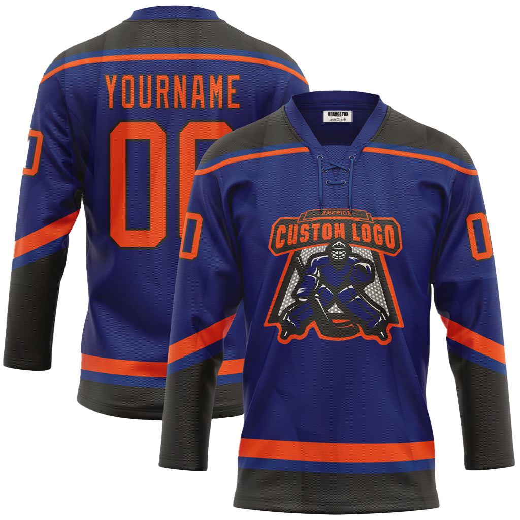 Custom Royal Orange-Black Neck Hockey Jersey For Men & Women