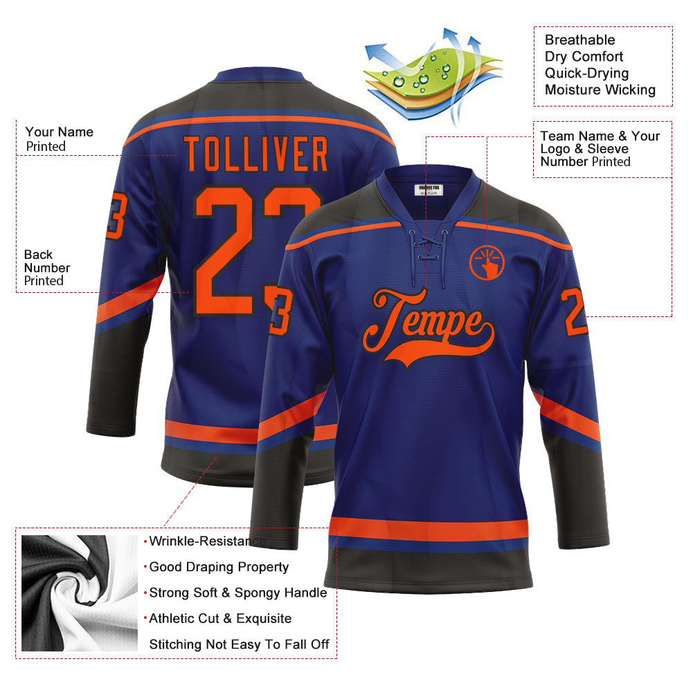 Custom Royal Orange-Black Neck Hockey Jersey For Men & Women