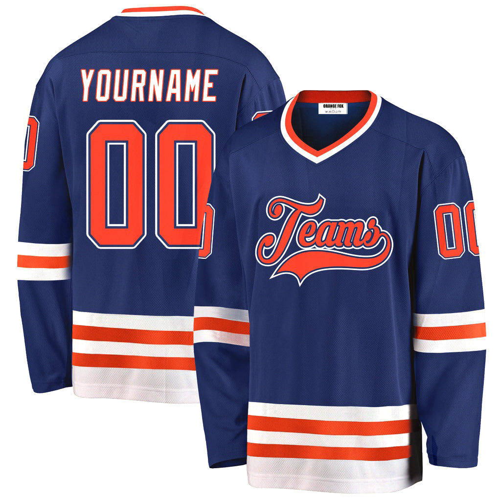 Custom Royal Orange-White V Neck Hockey Jersey For Men & Women