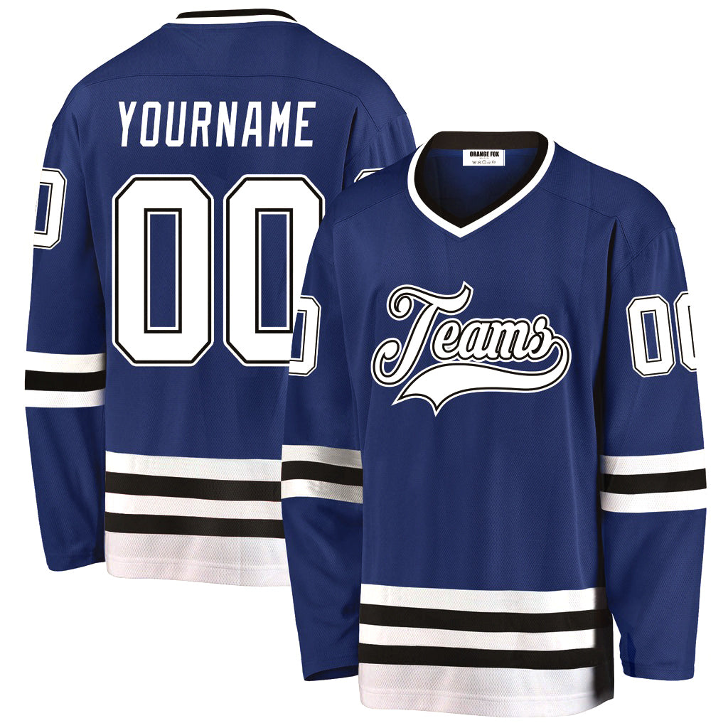 Custom Royal White-Black V Neck Hockey Jersey For Men & Women