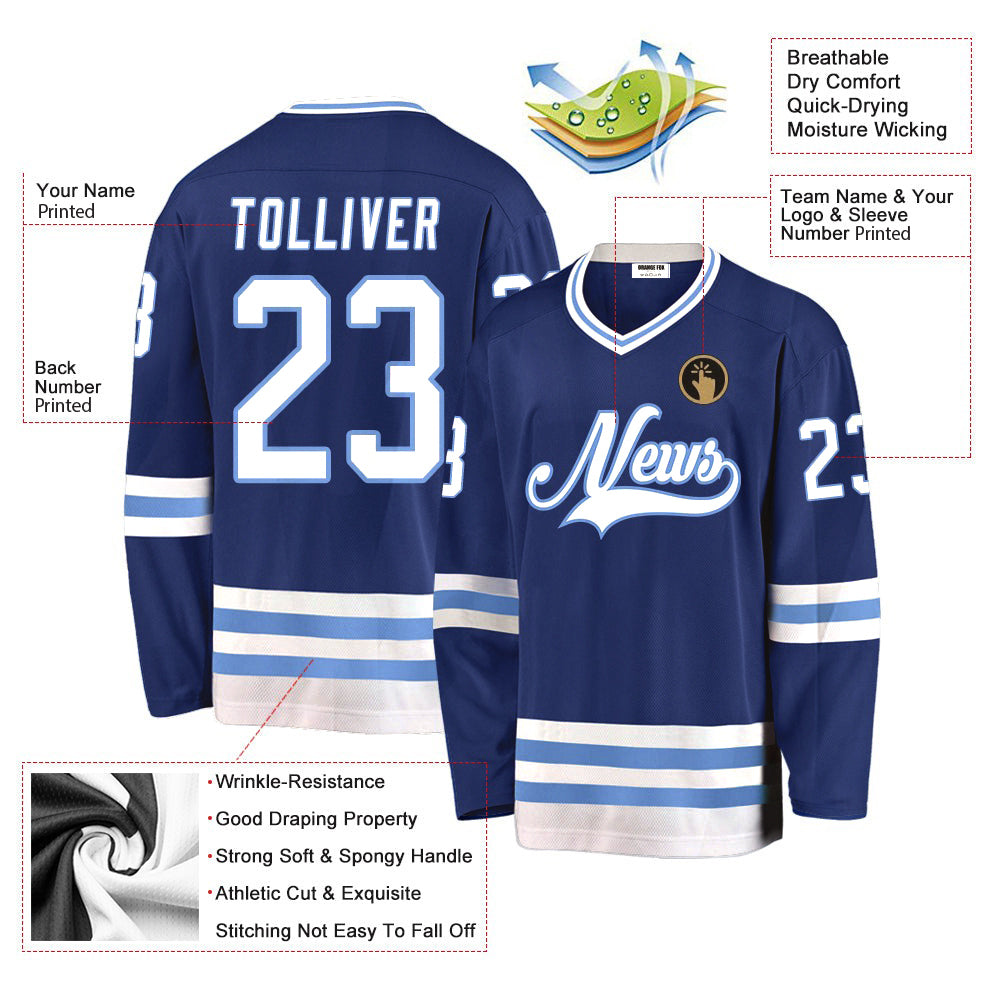 Custom Royal White-Light Blue V Neck Hockey Jersey For Men & Women