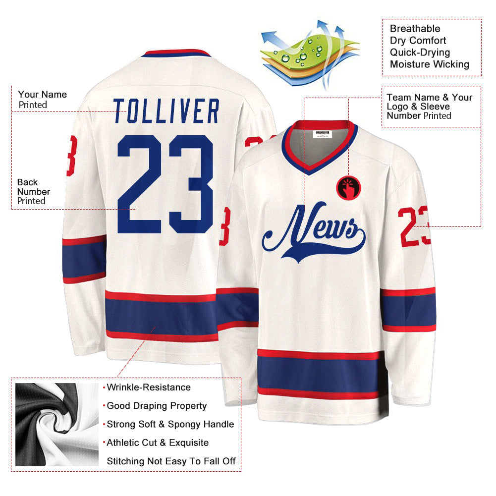 Custom White Blue Red V Neck Hockey Jersey For Men & Women