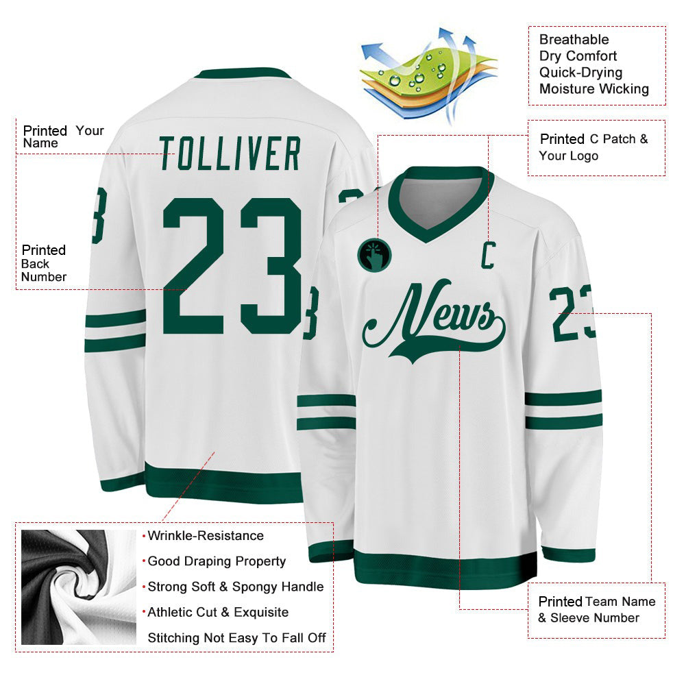 Custom White Green V Neck Hockey Jersey For Men & Women