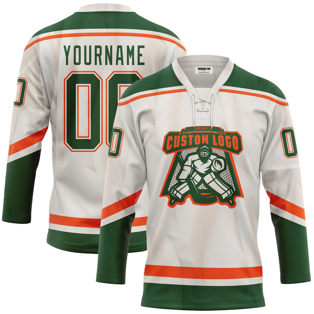 Custom White Green Red Neck Hockey Jersey For Men & Women