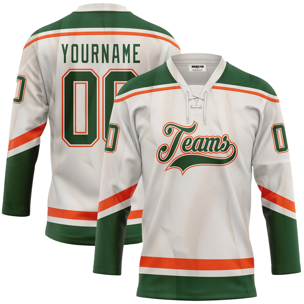 Custom White Green Red Neck Hockey Jersey For Men & Women