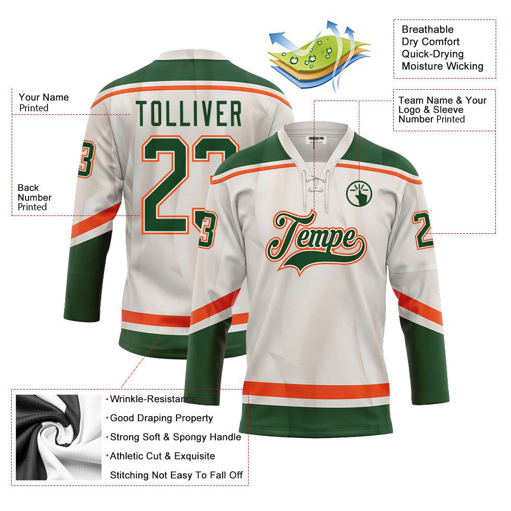 Custom White Green Red Neck Hockey Jersey For Men & Women