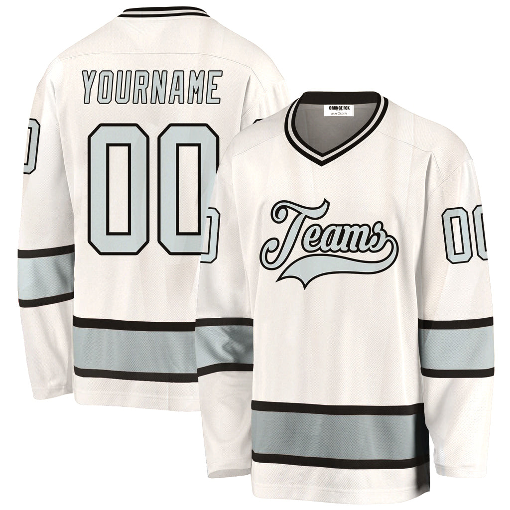 Custom White Grey Black V Neck Hockey Jersey For Men & Women