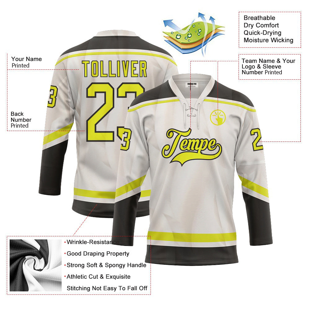 Custom White Neon Black Neck Hockey Jersey For Men & Women