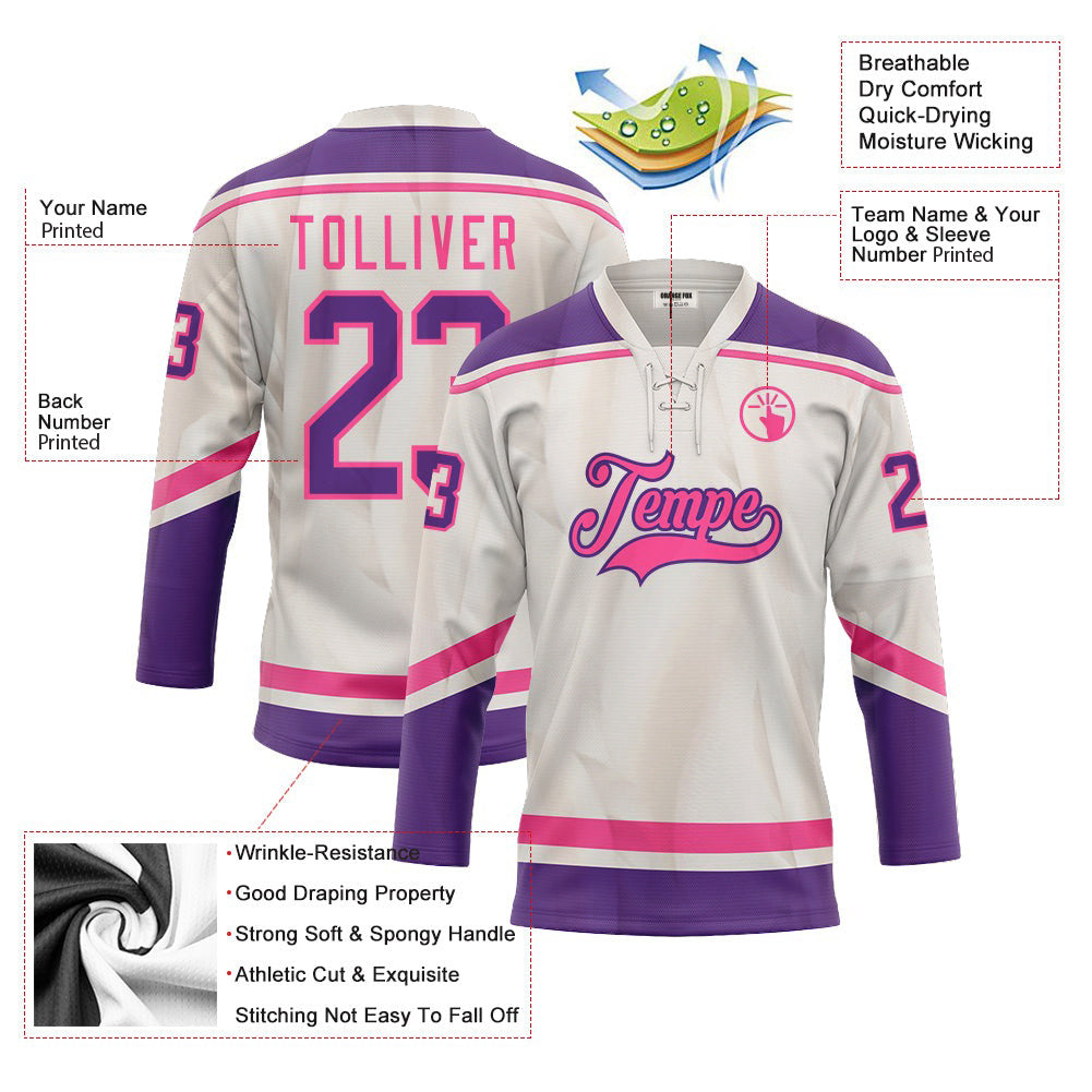 Custom White Pink Purple Neck Hockey Jersey For Men & Women