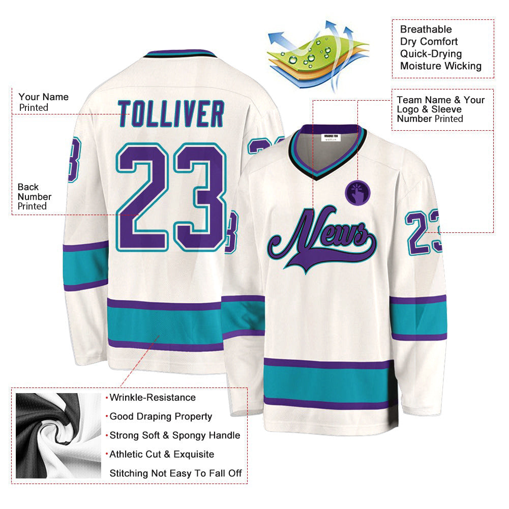 Custom White Purple Blue V Neck Hockey Jersey For Men & Women