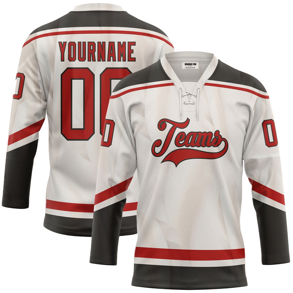 Custom White Red Black Neck Hockey Jersey For Men & Women