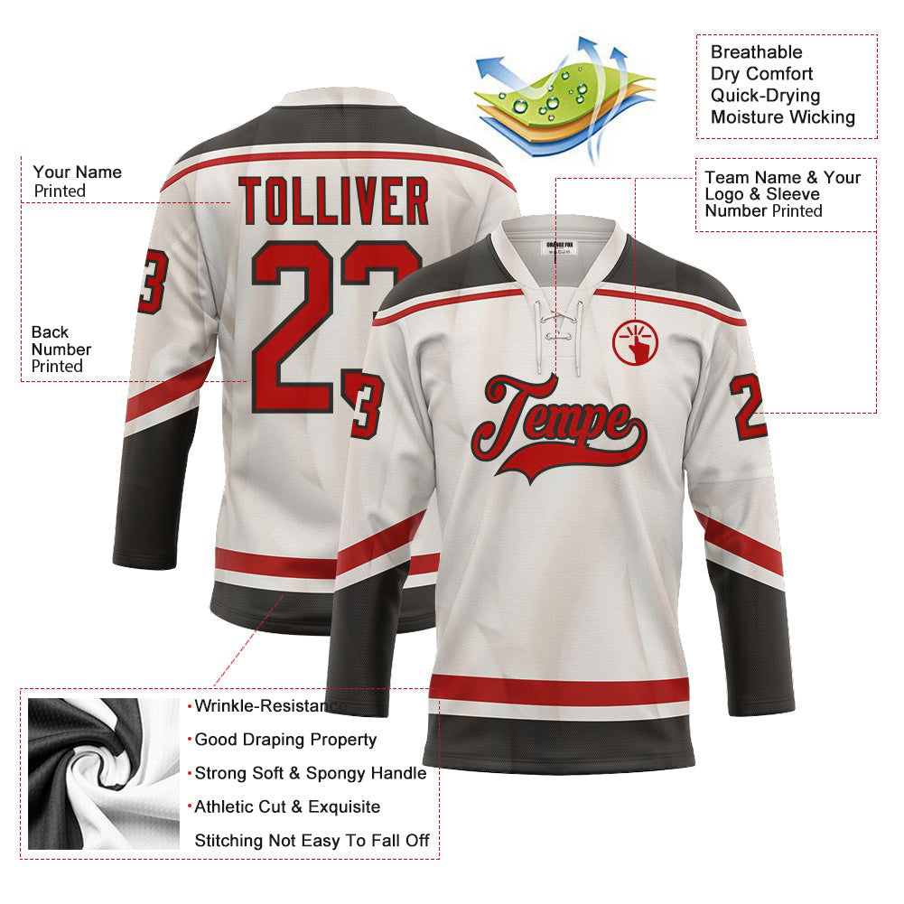 Custom White Red Black Neck Hockey Jersey For Men & Women