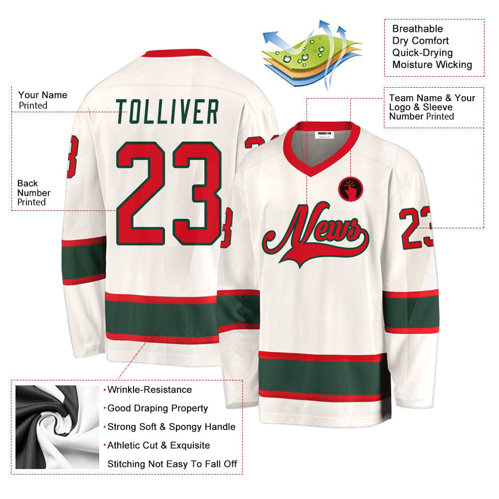 Custom White Red Green V Neck Hockey Jersey For Men & Women