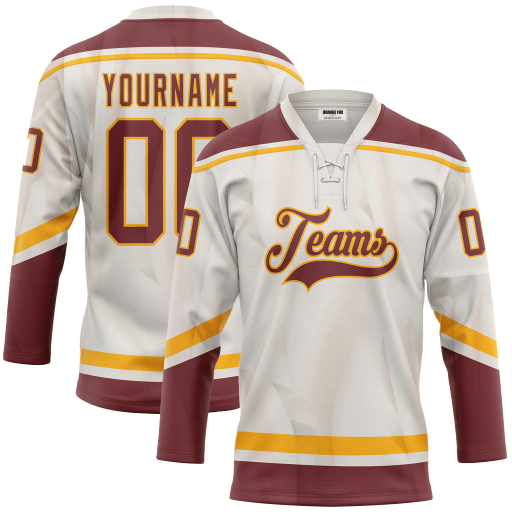 Custom White Red Yellow Neck Hockey Jersey For Men & Women