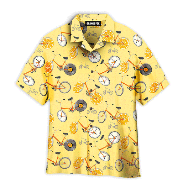 Cute Retro Bikes With Oranges Pattern Aloha Yellow Hawaiian Shirts For Men And Women WH1176