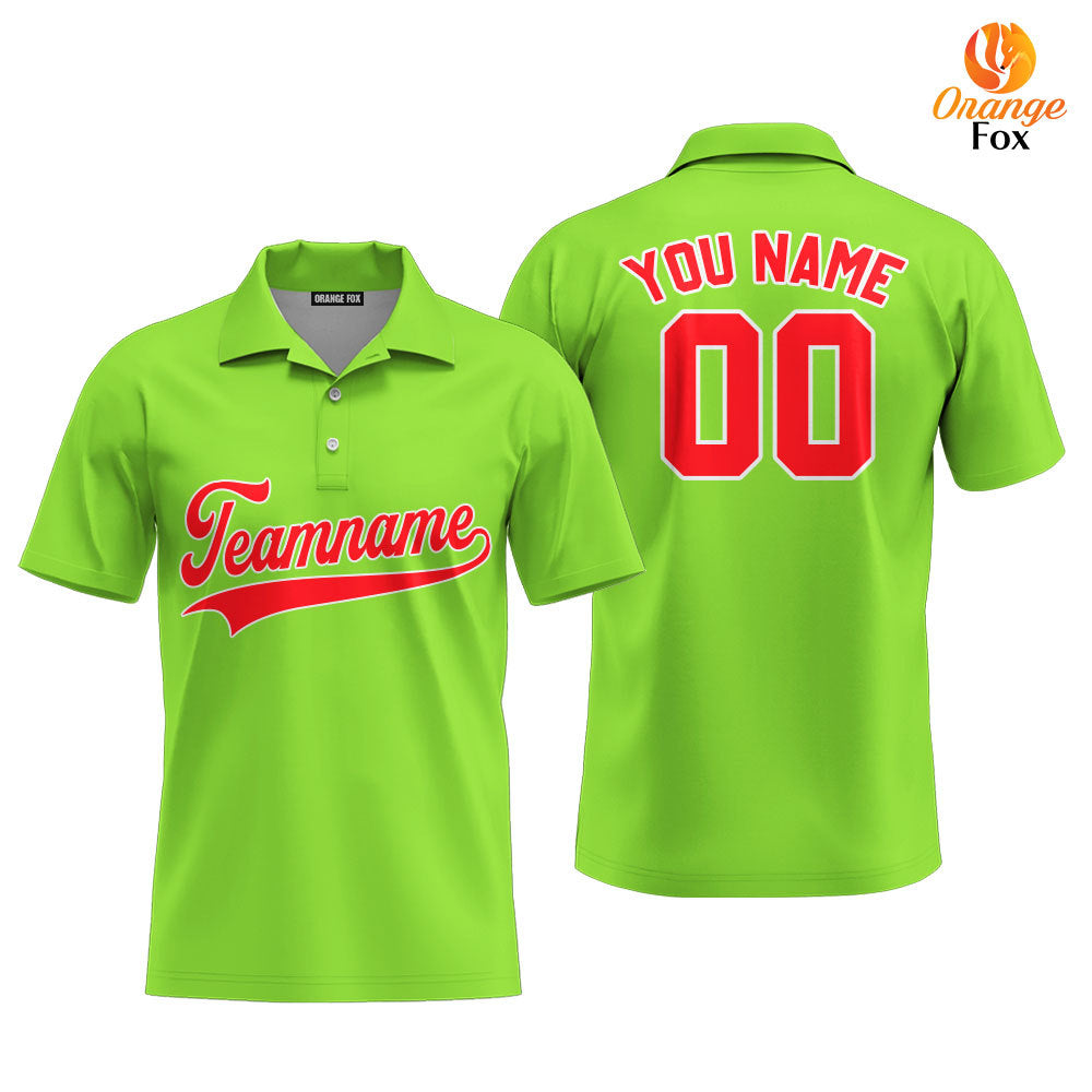 Cutsom Neon Green Red - White Custom Polo Shirt For Men