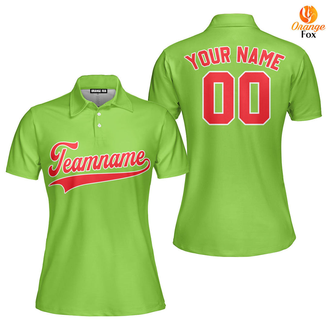 Cutsom Neon Green Red - White Custom Polo Shirt For Women