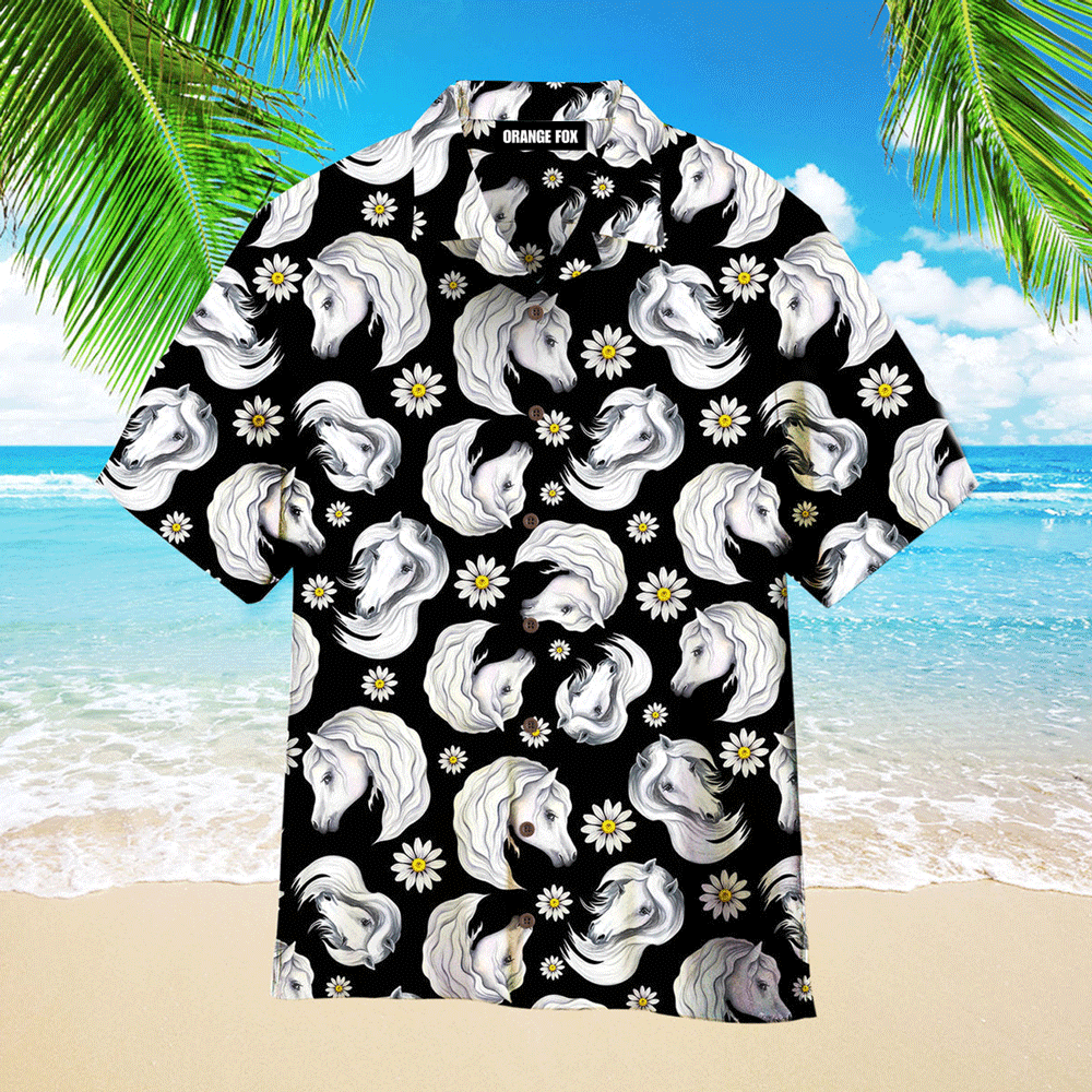 Daisy Horse Black Hawaiian Shirt For Men And Women WH1157