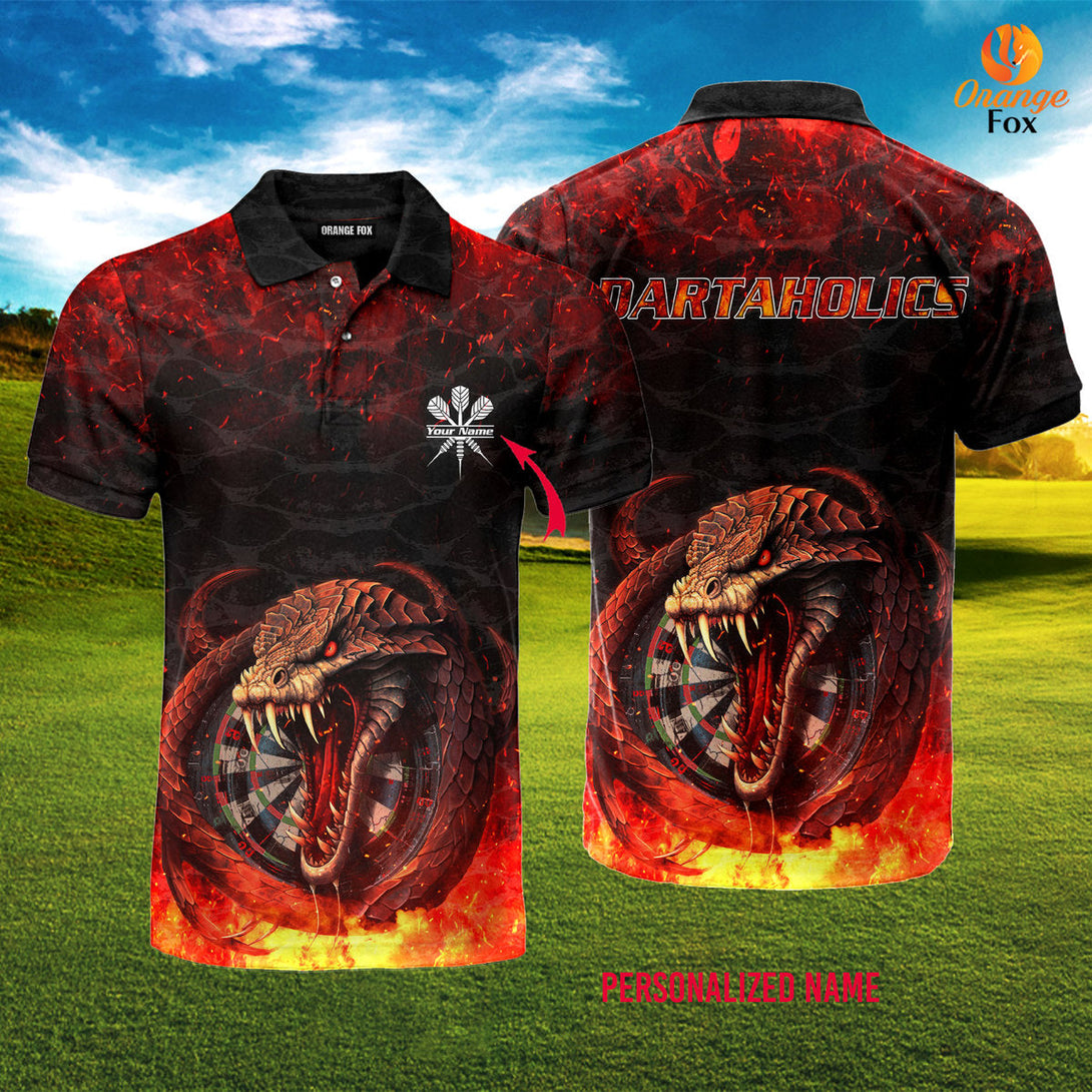 Dartaholics Fire Dragon Dart Custom Name Polo Shirt For Men & Women