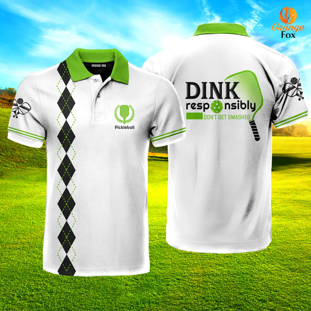 Dink Responsibly Don't Get Smashed Green White Pickleball Polo Shirt For Men