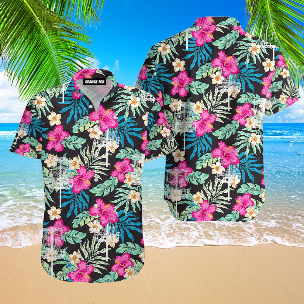 Disc Golf Hibiscus Tropical Floral Hawaiian Shirt For Men & Women