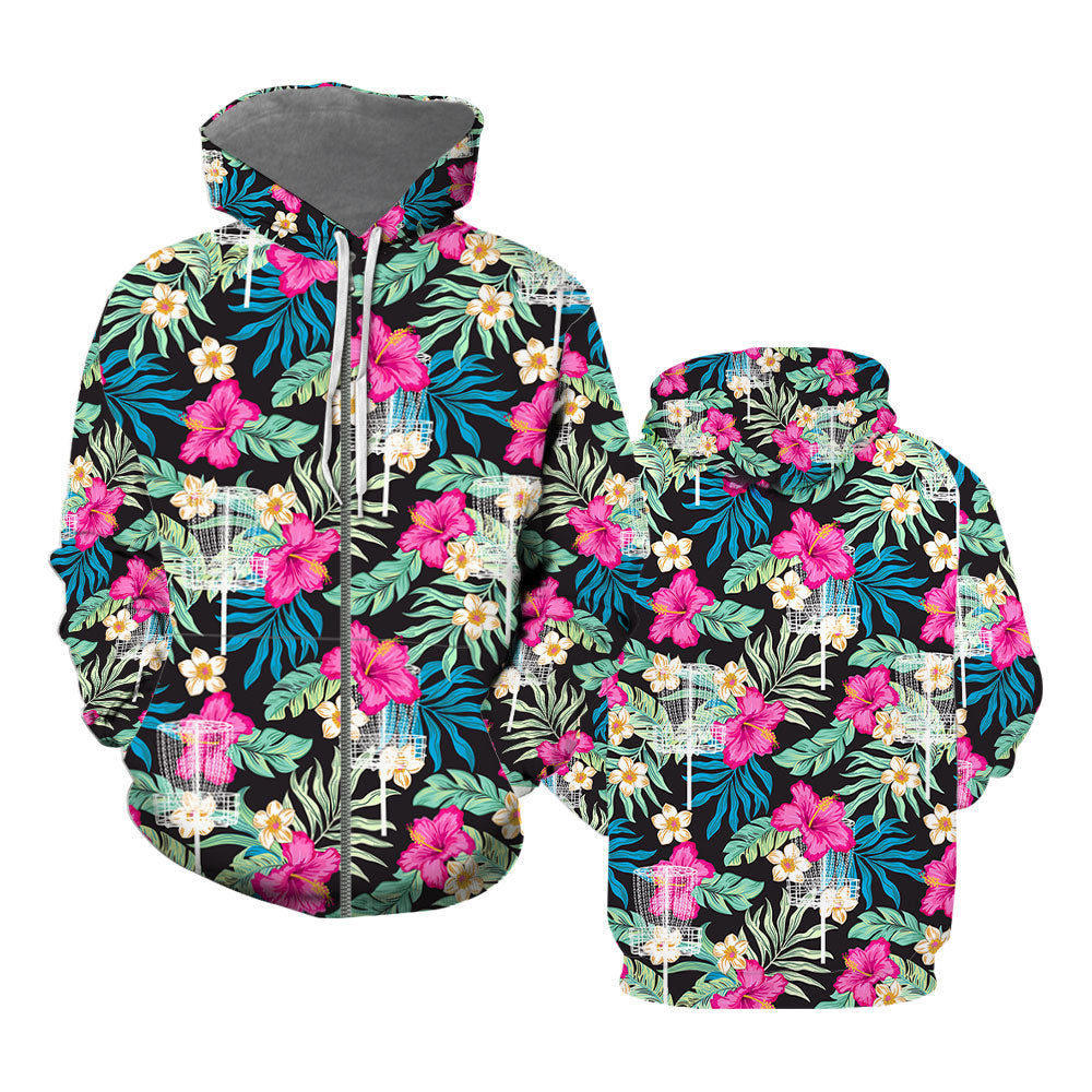 Disc Golf Hibiscus Zip Up Hoodie For Men & Women